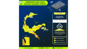 Prakiraan Cuaca Sulteng, 10 Mei 2026: Sejumlah Wilayah Berpotensi Hujan Lebat Disertai Petir dan Angin Kencang