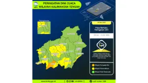 Prakiraan Cuaca Kalteng, 9 Mei 2026: Sejumlah Wilayah Berpotensi Hujan Lebat Disertai Petir dan Angin Kencang