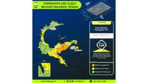 Prakiraan Cuaca Sulteng, 11 Mei 2026: Sejumlah Wilayah Berpotensi Hujan Lebat Disertai Petir dan Angin Kencang