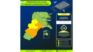 Prakiraan Cuaca Kaltara, 6 Mei 2026: Sejumlah Wilayah Berpotensi Hujan Lebat Disertai Petir dan Angin Kencang