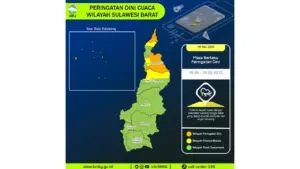 Prakiraan Cuaca Sulbar, 8 Mei 2026: Sejumlah Wilayah Berpotensi Hujan Lebat Disertai Petir dan Angin Kencang