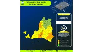 Prakiraan Cuaca Banten, 9 Mei 2026: Sejumlah Wilayah Berpotensi Hujan Lebat Disertai Petir dan Angin Kencang
