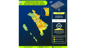 Prakiraan Cuaca Sumbar, 8 Mei 2026: Sejumlah Wilayah Berpotensi Hujan Lebat Disertai Petir dan Angin Kencang
