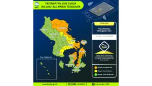 Prakiraan Cuaca Sultra, 6 Mei 2026: Sejumlah Wilayah Berpotensi Hujan Lebat Disertai Petir dan Angin Kencang