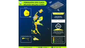 Prakiraan Cuaca Malut, 7 Mei 2026: Sejumlah Wilayah Berpotensi Hujan Lebat Disertai Petir dan Angin Kencang