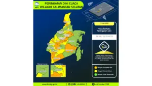 Prakiraan Cuaca Kalsel, 11 Mei 2026: Sejumlah Wilayah Berpotensi Hujan Lebat Disertai Petir dan Angin Kencang