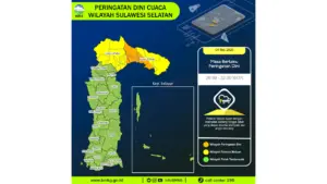 Prakiraan Cuaca Sulsel, 4 Mei 2026: Sejumlah Wilayah Berpotensi Hujan Lebat Disertai Petir dan Angin Kencang