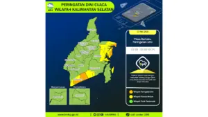 Prakiraan Cuaca Kalsel, 7 Mei 2026: Sejumlah Wilayah Berpotensi Hujan Lebat Disertai Petir dan Angin Kencang