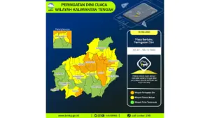 Prakiraan Cuaca Kalteng, 5 Mei 2026: Sejumlah Wilayah Berpotensi Hujan Lebat Disertai Petir dan Angin Kencang