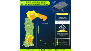 Prakiraan Cuaca Sulsel, 6 Mei 2026: Sejumlah Wilayah Berpotensi Hujan Lebat Disertai Petir dan Angin Kencang