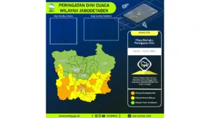 Prakiraan Cuaca Jabodetabek, 5 Mei 2026: Sejumlah Wilayah Berpotensi Hujan Lebat Disertai Petir dan Angin Kencang