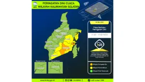 Prakiraan Cuaca Kalsel, 6 Mei 2026: Sejumlah Wilayah Berpotensi Hujan Lebat Disertai Petir dan Angin Kencang