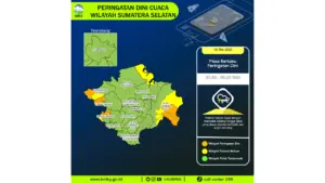 Prakiraan Cuaca Sumsel, 6 Mei 2026: Sejumlah Wilayah Berpotensi Hujan Lebat Disertai Petir dan Angin Kencang