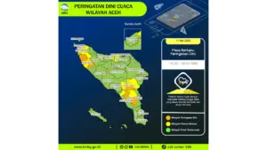 Prakiraan Cuaca Aceh, 11 Mei 2026: Sejumlah Wilayah Berpotensi Hujan Lebat Disertai Petir dan Angin Kencang