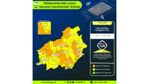 Prakiraan Cuaca Kalteng, 8 Mei 2026: Sejumlah Wilayah Berpotensi Hujan Lebat Disertai Petir dan Angin Kencang