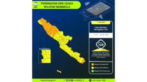 Prakiraan Cuaca Bengkulu, 11 Mei 2026: Sejumlah Wilayah Berpotensi Hujan Lebat Disertai Petir dan Angin Kencang