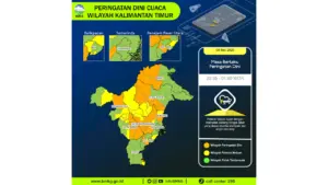 Prakiraan Cuaca Kaltim, 9 Mei 2026: Sejumlah Wilayah Berpotensi Hujan Lebat Disertai Petir dan Angin Kencang