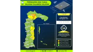 Prakiraan Cuaca Sulsel, 11 Mei 2026: Sejumlah Wilayah Berpotensi Hujan Lebat Disertai Petir dan Angin Kencang