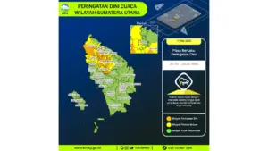 Prakiraan Cuaca Sumut, 11 Mei 2026: Sejumlah Wilayah Berpotensi Hujan Lebat Disertai Petir dan Angin Kencang