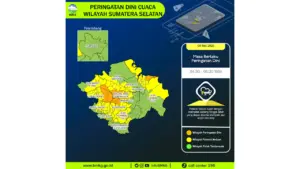 Prakiraan Cuaca Sumsel, 9 Mei 2026: Sejumlah Wilayah Berpotensi Hujan Lebat Disertai Petir dan Angin Kencang
