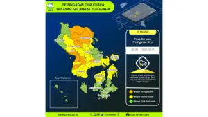 Prakiraan Cuaca Sultra, 9 Mei 2026: Sejumlah Wilayah Berpotensi Hujan Lebat Disertai Petir dan Angin Kencang