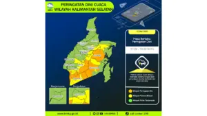 Prakiraan Cuaca Kalsel, 10 Mei 2026: Sejumlah Wilayah Berpotensi Hujan Lebat Disertai Petir dan Angin Kencang