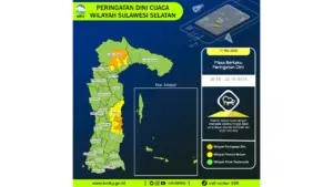 Prakiraan Cuaca Sulsel, 11 Mei 2026: Sejumlah Wilayah Berpotensi Hujan Lebat Disertai Petir dan Angin Kencang