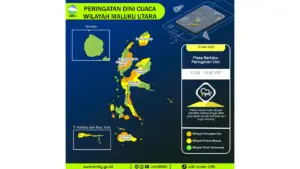 Prakiraan Cuaca Malut, 10 Mei 2026: Sejumlah Wilayah Berpotensi Hujan Lebat Disertai Petir dan Angin Kencang
