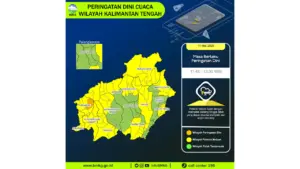 Prakiraan Cuaca Kalteng, 11 Mei 2026: Sejumlah Wilayah Berpotensi Hujan Lebat Disertai Petir dan Angin Kencang