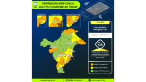 Prakiraan Cuaca Kaltim, 7 Mei 2026: Sejumlah Wilayah Berpotensi Hujan Lebat Disertai Petir dan Angin Kencang