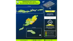 Prakiraan Cuaca NTT, 11 Mei 2026: Sejumlah Wilayah Berpotensi Hujan Lebat Disertai Petir dan Angin Kencang