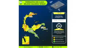 Prakiraan Cuaca Sulteng, 11 Mei 2026: Sejumlah Wilayah Berpotensi Hujan Lebat Disertai Petir dan Angin Kencang
