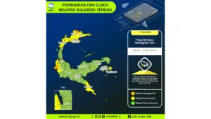 Prakiraan Cuaca Sulteng, 11 Mei 2026: Sejumlah Wilayah Berpotensi Hujan Lebat Disertai Petir dan Angin Kencang