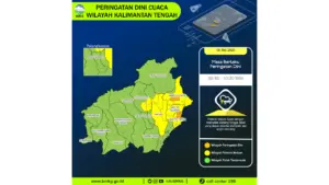 Prakiraan Cuaca Kalteng, 5 Mei 2026: Sejumlah Wilayah Berpotensi Hujan Lebat Disertai Petir dan Angin Kencang