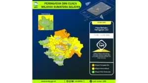 Prakiraan Cuaca Sumsel, 9 Mei 2026: Sejumlah Wilayah Berpotensi Hujan Lebat Disertai Petir dan Angin Kencang