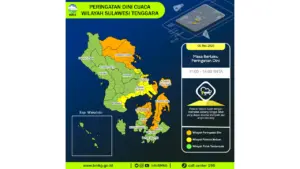 Prakiraan Cuaca Sultra, 6 Mei 2026: Sejumlah Wilayah Berpotensi Hujan Lebat Disertai Petir dan Angin Kencang