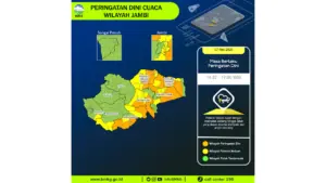 Prakiraan Cuaca Jambi, 7 Mei 2026: Sejumlah Wilayah Berpotensi Hujan Lebat Disertai Petir dan Angin Kencang