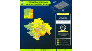 Prakiraan Cuaca Sumsel, 7 Mei 2026: Sejumlah Wilayah Berpotensi Hujan Lebat Disertai Petir dan Angin Kencang