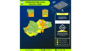 Prakiraan Cuaca Jambi, 7 Mei 2026: Sejumlah Wilayah Berpotensi Hujan Lebat Disertai Petir dan Angin Kencang