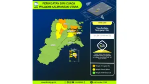 Prakiraan Cuaca Kaltara, 9 Mei 2026: Sejumlah Wilayah Berpotensi Hujan Lebat Disertai Petir dan Angin Kencang