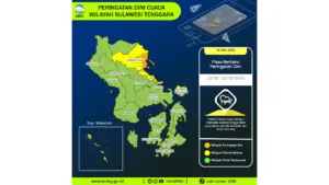 Prakiraan Cuaca Sultra, 6 Mei 2026: Sejumlah Wilayah Berpotensi Hujan Lebat Disertai Petir dan Angin Kencang