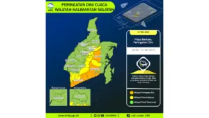 Prakiraan Cuaca Kalsel, 7 Mei 2026: Sejumlah Wilayah Berpotensi Hujan Lebat Disertai Petir dan Angin Kencang