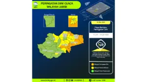 Prakiraan Cuaca Jambi, 5 Mei 2026: Sejumlah Wilayah Berpotensi Hujan Lebat Disertai Petir dan Angin Kencang