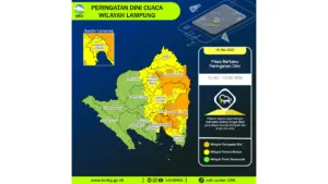 Prakiraan Cuaca Lampung, 6 Mei 2026: Sejumlah Wilayah Berpotensi Hujan Lebat Disertai Petir dan Angin Kencang