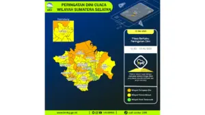 Prakiraan Cuaca Sumsel, 10 Mei 2026: Sejumlah Wilayah Berpotensi Hujan Lebat Disertai Petir dan Angin Kencang