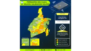 Prakiraan Cuaca Kalsel, 6 Mei 2026: Sejumlah Wilayah Berpotensi Hujan Lebat Disertai Petir dan Angin Kencang