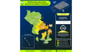 Prakiraan Cuaca Sultra, 8 Mei 2026: Sejumlah Wilayah Berpotensi Hujan Lebat Disertai Petir dan Angin Kencang