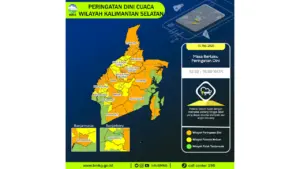 Prakiraan Cuaca Kalsel, 10 Mei 2026: Sejumlah Wilayah Berpotensi Hujan Lebat Disertai Petir dan Angin Kencang