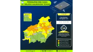 Prakiraan Cuaca Kalteng, 4 Mei 2026: Sejumlah Wilayah Berpotensi Hujan Lebat Disertai Petir dan Angin Kencang