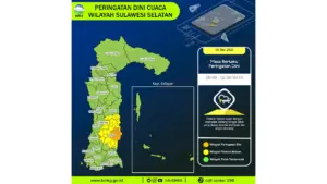 Prakiraan Cuaca Sulsel, 6 Mei 2026: Sejumlah Wilayah Berpotensi Hujan Lebat Disertai Petir dan Angin Kencang